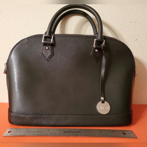 Pulicati Italy Black Leather Saffiano Dome Satchel bag - Picture 2 of 14
